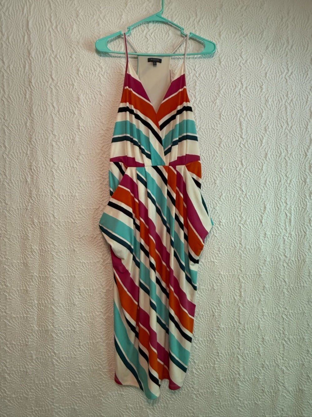 Madison Striped Multicolor V-Neck Summer Dress with Pockets, Small